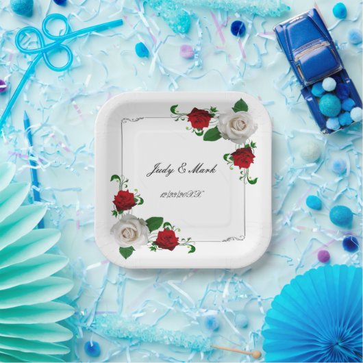 Rood en wit Roos kerstfeest Papieren Bordje (Feest)