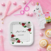 Rood en wit Roos kerstfeest Papieren Bordje (Feest)