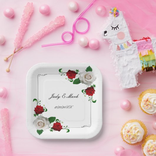 Rood en wit Roos kerstfeest Papieren Bordje (Feest)