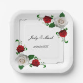Rood en wit Roos kerstfeest Papieren Bordje (Voorkant)