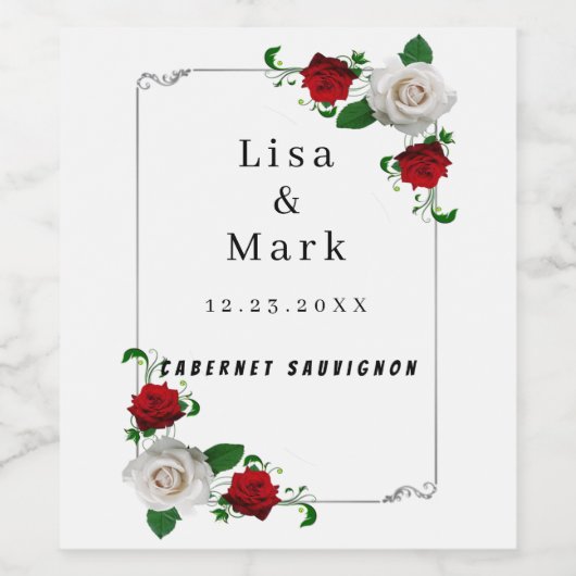 Rood en wit Roos kerstfeest Wijn Etiket (Enkel label)