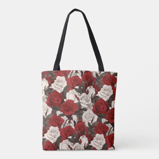 Rood en wit Roos Tote Bag (Achterkant)