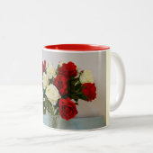 Rood en wit roos tweekleurige koffiemok (Voorkant rechts)