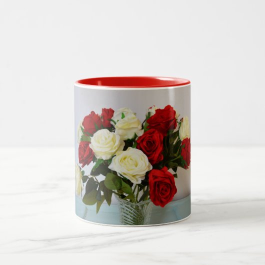 Rood en wit roos tweekleurige koffiemok (Center)