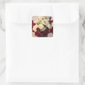 Rood en wit roos vierkante sticker (Tas)