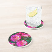 Rood en wit Roos Zandsteen Onderzetter (Zijkant)