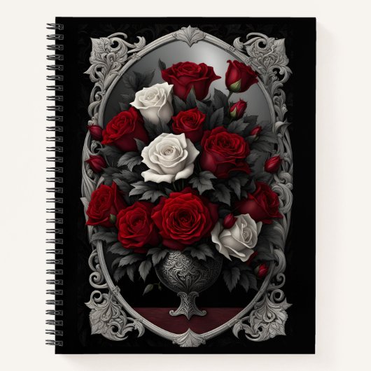 Rood en Wit Rose Boeket Gothic Notitieboek (Voorkant)