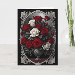 Rood en Wit Rose Boeket Gothic Valentijn Feestdagen Kaart