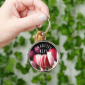 Rood en wit, roze Tulpen *personaliseren* Sleutelhanger (Hand)