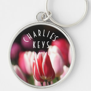 Rood en wit, roze Tulpen *personaliseren* Sleutelhanger