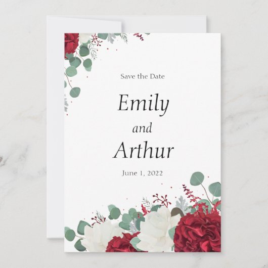 Rood en wit rozen ingesteld op 15 Sla de datum op Kaart (Voorkant)