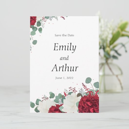 Rood en wit rozen ingesteld op 15 Sla de datum op Kaart (Staand voorkant)