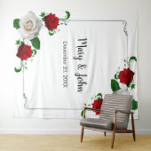 Rood en wit rozen kerstbruiloft Foto achtergrond Wandkleed (In Situ (horizontaal))