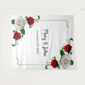 Rood en wit rozen kerstbruiloft Foto achtergrond Wandkleed (Voorkant (horizontaal))