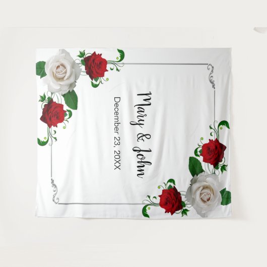 Rood en wit rozen kerstbruiloft Foto achtergrond Wandkleed (Voorkant (horizontaal))