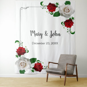 Rood en wit rozen kerstbruiloft Foto achtergrond Wandkleed