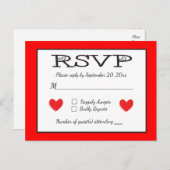 Rood en Wit RSVP Hearts Wedding / Party Response Uitnodiging Briefkaart (Voorkant / Achterkant)