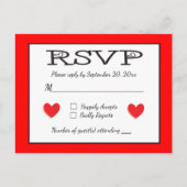 Rood en Wit RSVP Hearts Wedding / Party Response Uitnodiging Briefkaart (Voorkant)
