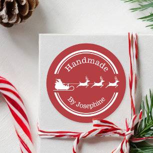 Rood en wit Santa Sleigh Kerstmis Handgemaakt Ronde Sticker