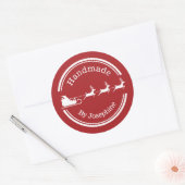 Rood en wit Santa Sleigh Kerstmis Handgemaakt Ronde Sticker (Envelop)