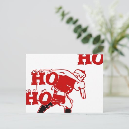 Rood en wit Santa Walking Ho Ho Art Print Briefkaart (Staand voorkant)