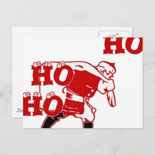Rood en wit Santa Walking Ho Ho Art Print Briefkaart (Voorkant / Achterkant)