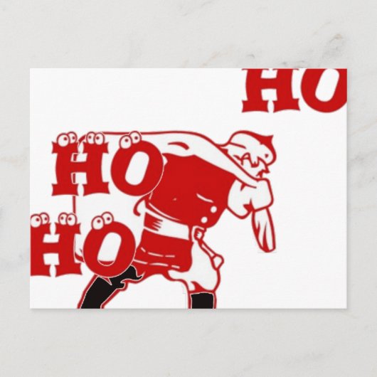 Rood en wit Santa Walking Ho Ho Art Print Briefkaart (Voorkant)