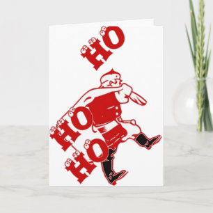 Rood en wit Santa Walking Ho Ho Art Print Feestdagen Kaart
