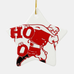 Rood en wit Santa Walking Ho Ho Art Print Keramisch Ornament