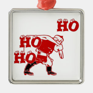 Rood en wit Santa Walking Ho Ho Art Print Metalen Ornament