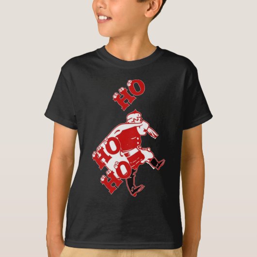 Rood en wit Santa Walking Ho Ho Art Print T-shirt (Voorkant)