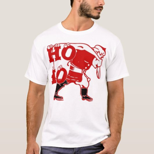 Rood en wit Santa Walking Ho Ho Art Print T-shirt (Voorkant)