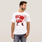 Rood en wit Santa Walking Ho Ho Art Print T-shirt (Voorkant volledig)