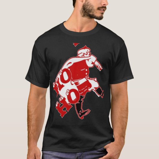 Rood en wit Santa Walking Ho Ho Art Print T-shirt (Voorkant)