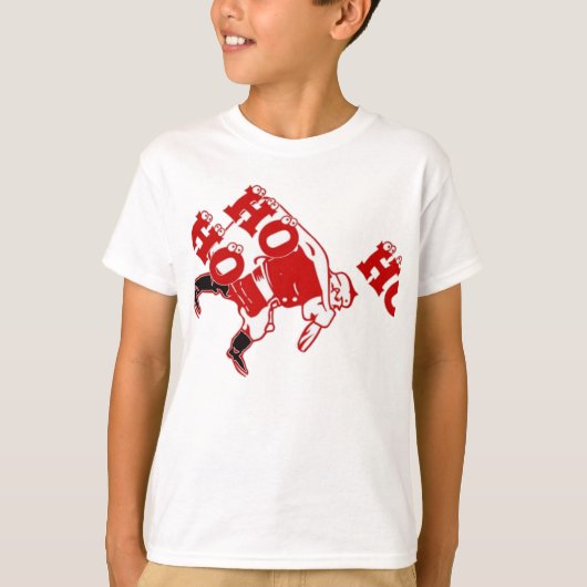 Rood en wit Santa Walking Ho Ho Art Print T-shirt (Voorkant)