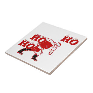 Rood en wit Santa Walking Ho Ho Art Print Tegeltje