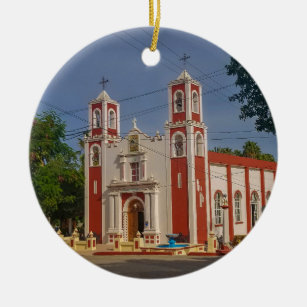 Rood en wit Santiago Mission   Keramisch Mexico Keramisch Ornament