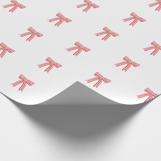 Rood en Wit Satijn Bogen Rood Candy Cane Stripe Bo Cadeaupapier (Hoek)