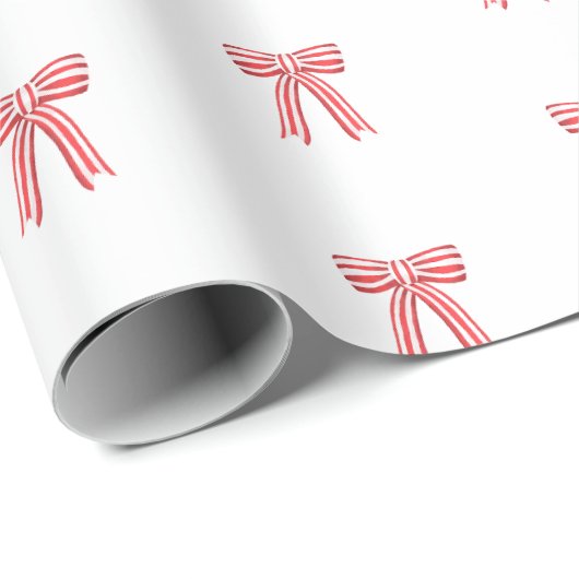 Rood en Wit Satijn Bogen Rood Candy Cane Stripe Bo Cadeaupapier (Rol Hoek)