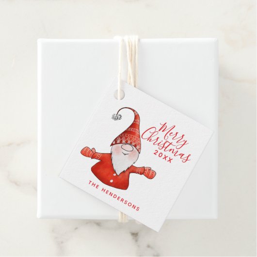 Rood en Wit Schattige Gnome Custom Merry Christmas Bedankjes Labels (In situ)