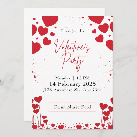 Rood en Wit Schattige Valentijnsdag Party Kaart (Voorkant / Achterkant)