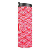 Rood en wit schelp patroon monogram thermosbeker (Geroteerd rechts)