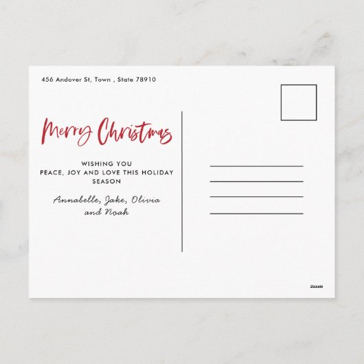 Rood en wit schrift, mooi kerstfeest, multi-foto H Feestdagenkaart (Achterkant)