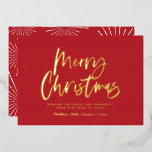 Rood en wit schrift smakelijk kerstfeest zonder fo folie feestdagenkaart<br><div class="desc">Rood en wit schrift smerig kerstfeest,  niet-moderne ster met foto's,  barst design uit.</div>
