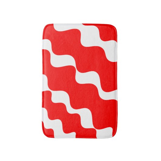Rood en wit schuin golvenpatroon badmat (Voorkant Verticaal)