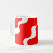 Rood en wit schuin golvenpatroon koffiemok (Voorkant links)
