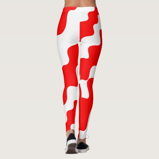 Rood en wit schuin golvenpatroon leggings (Achterkant)