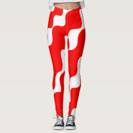 Rood en wit schuin golvenpatroon leggings