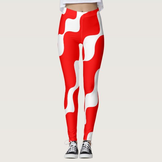 Rood en wit schuin golvenpatroon leggings (Voorkant)