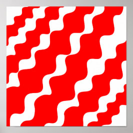 Rood en wit schuin golvenpatroon poster